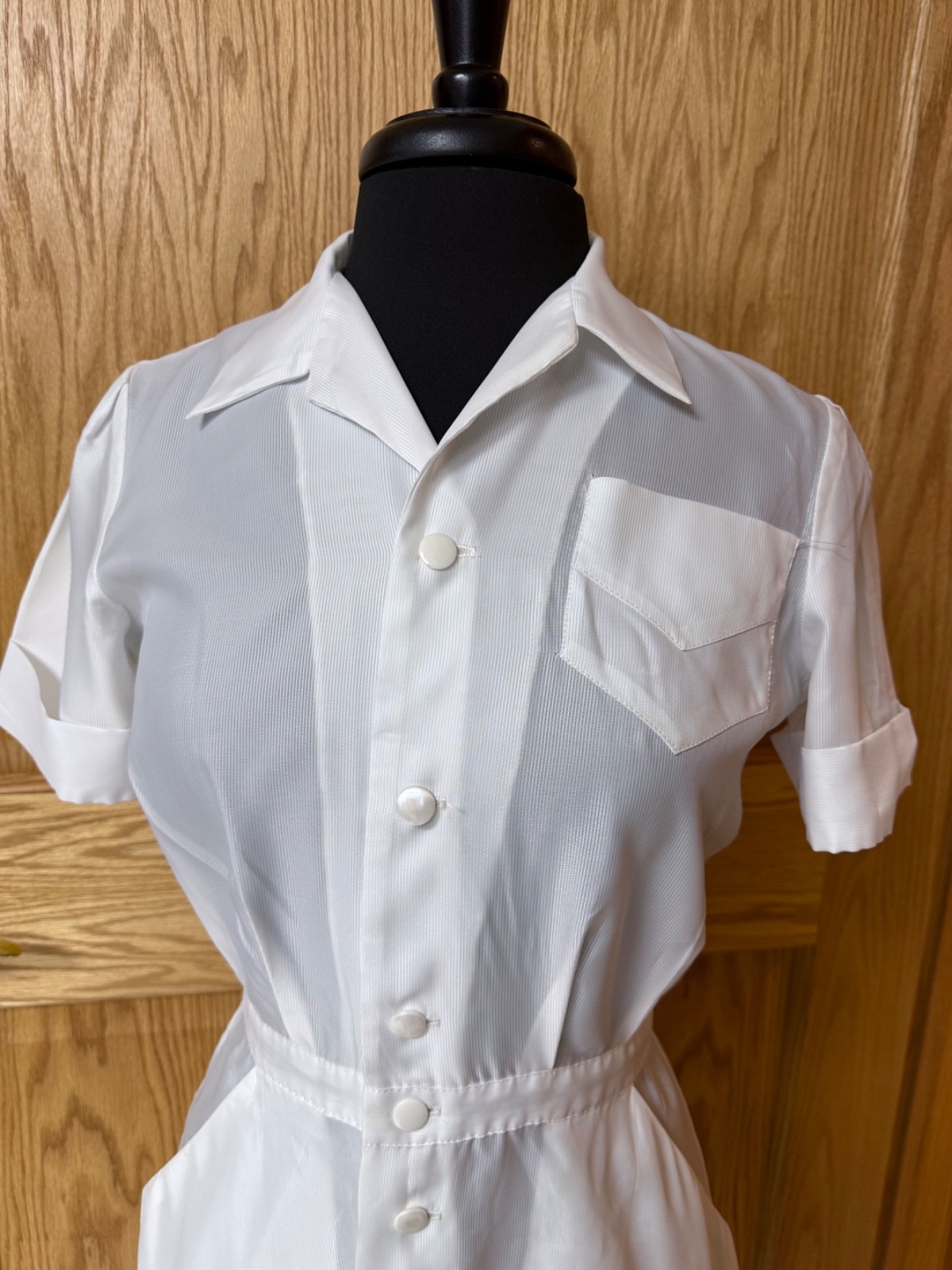 Vtg 50s 60s Nurse Waitress Removable Buttons Uniform Dress Small? White Dacron