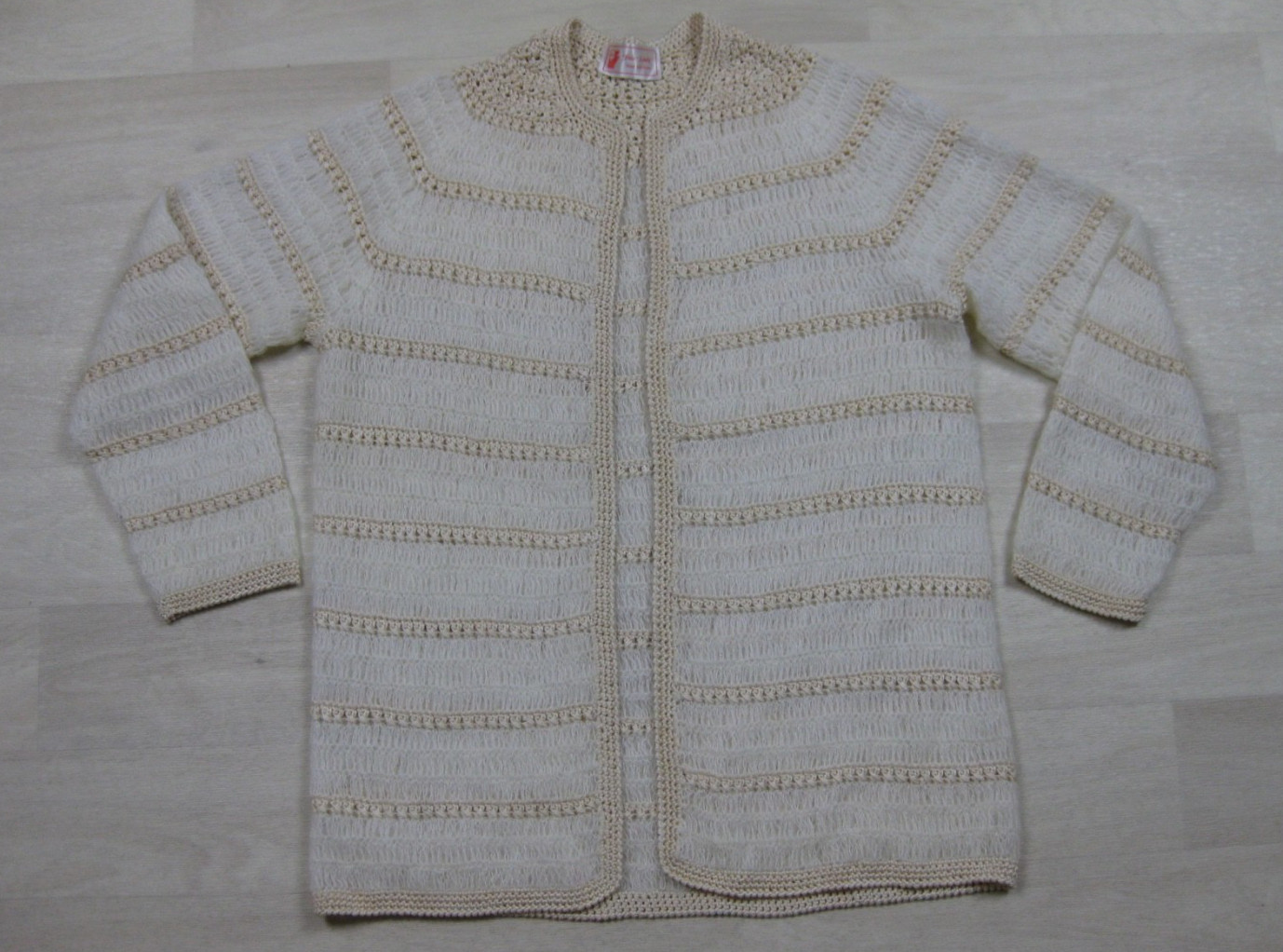 Vintage 70s Fair Lady Cardigan Sweater Hand Crochet Open Knit Granny CottageCore