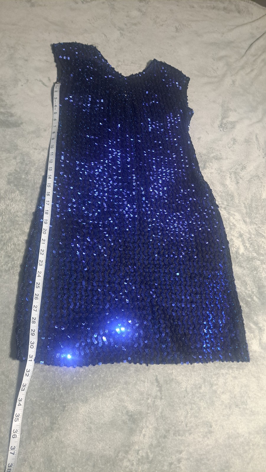 Vintage 1980’s Glenrob Blue And Black Sequin Midi Dress With Cutout On Chest