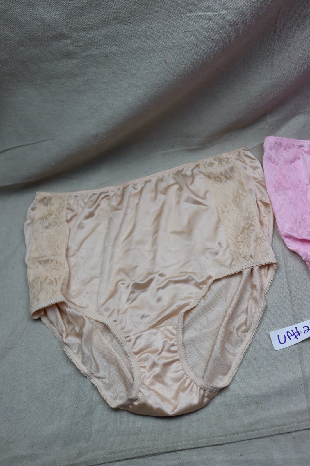 2x Vintage NYLON Panties Smart Fit Sz 10 Tan Pink Pin-Up Retro Lace Sides