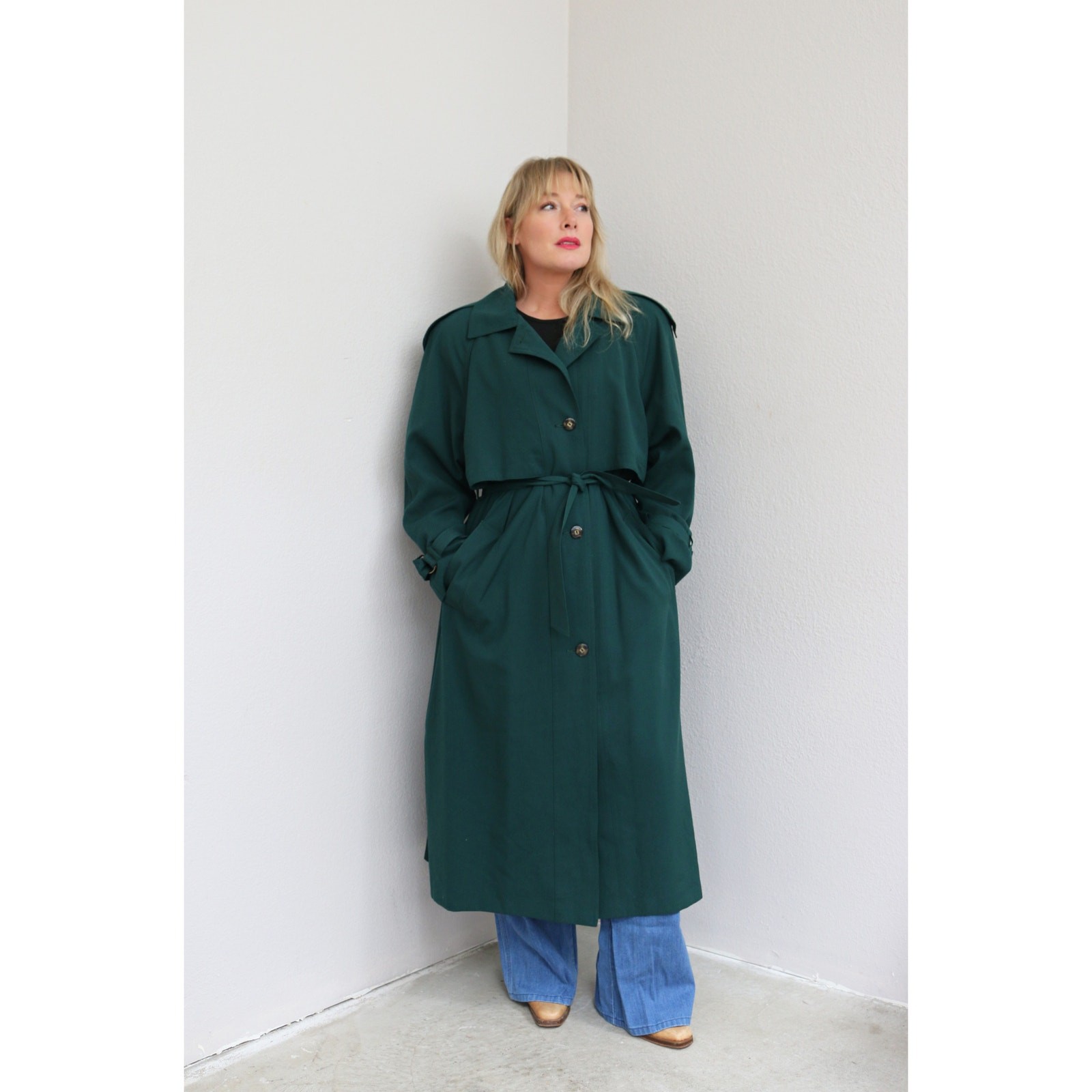 1980’s Vintage Classic Evergreen Full Length Belted Trench Coat ~ Women’s MD LG