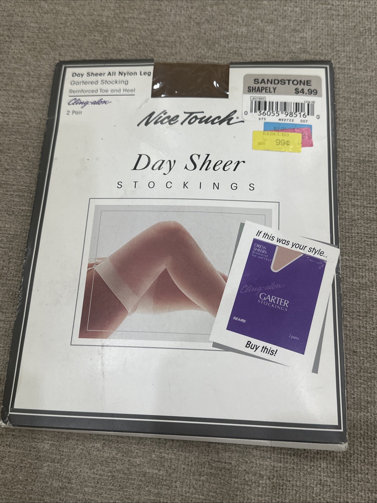 Vintage Sears Roebuck Nice Touch Day Sheer Gartered Nylon Stockings Hose 2 Pair