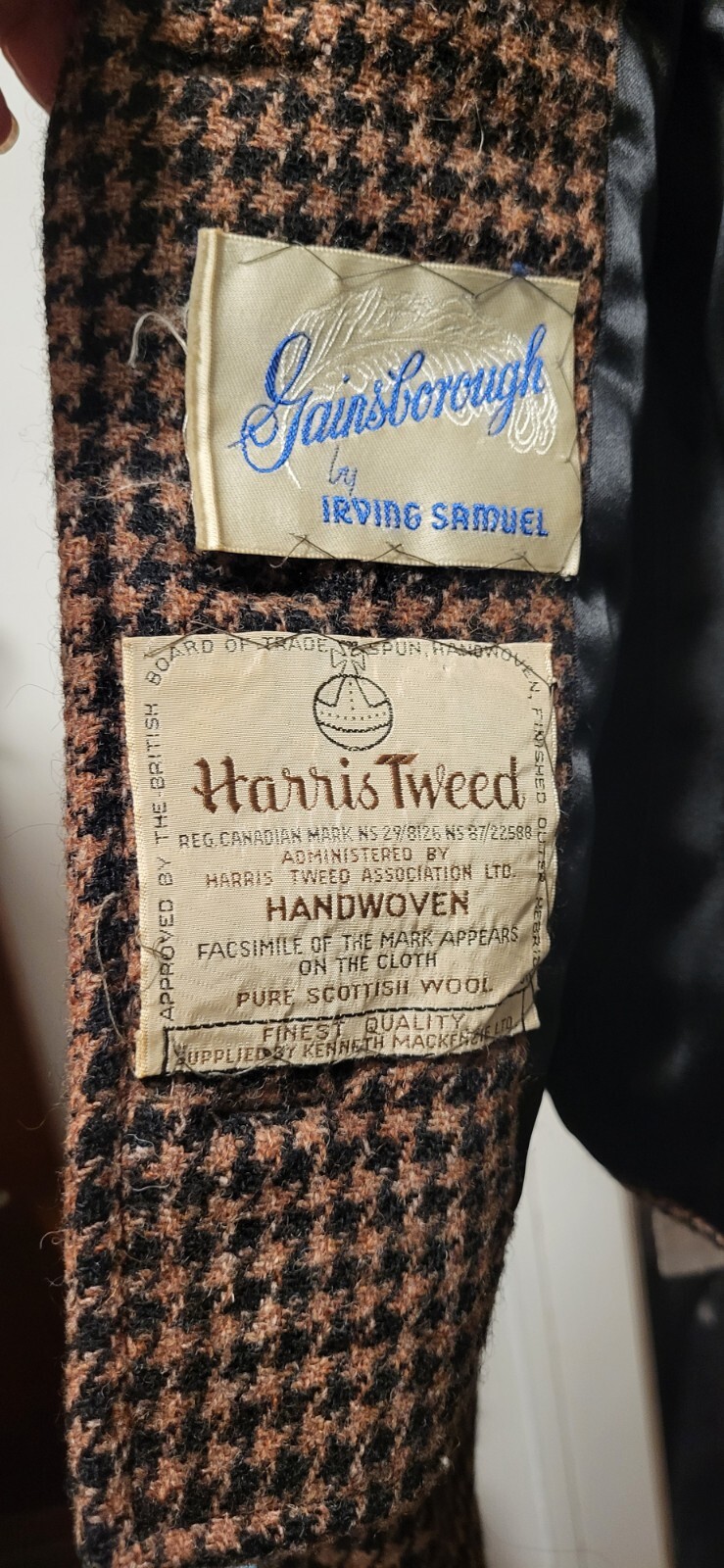 Vintage Gainsborough Irving Samuel Harris Tweed Black & Tan Houndstooth Suit