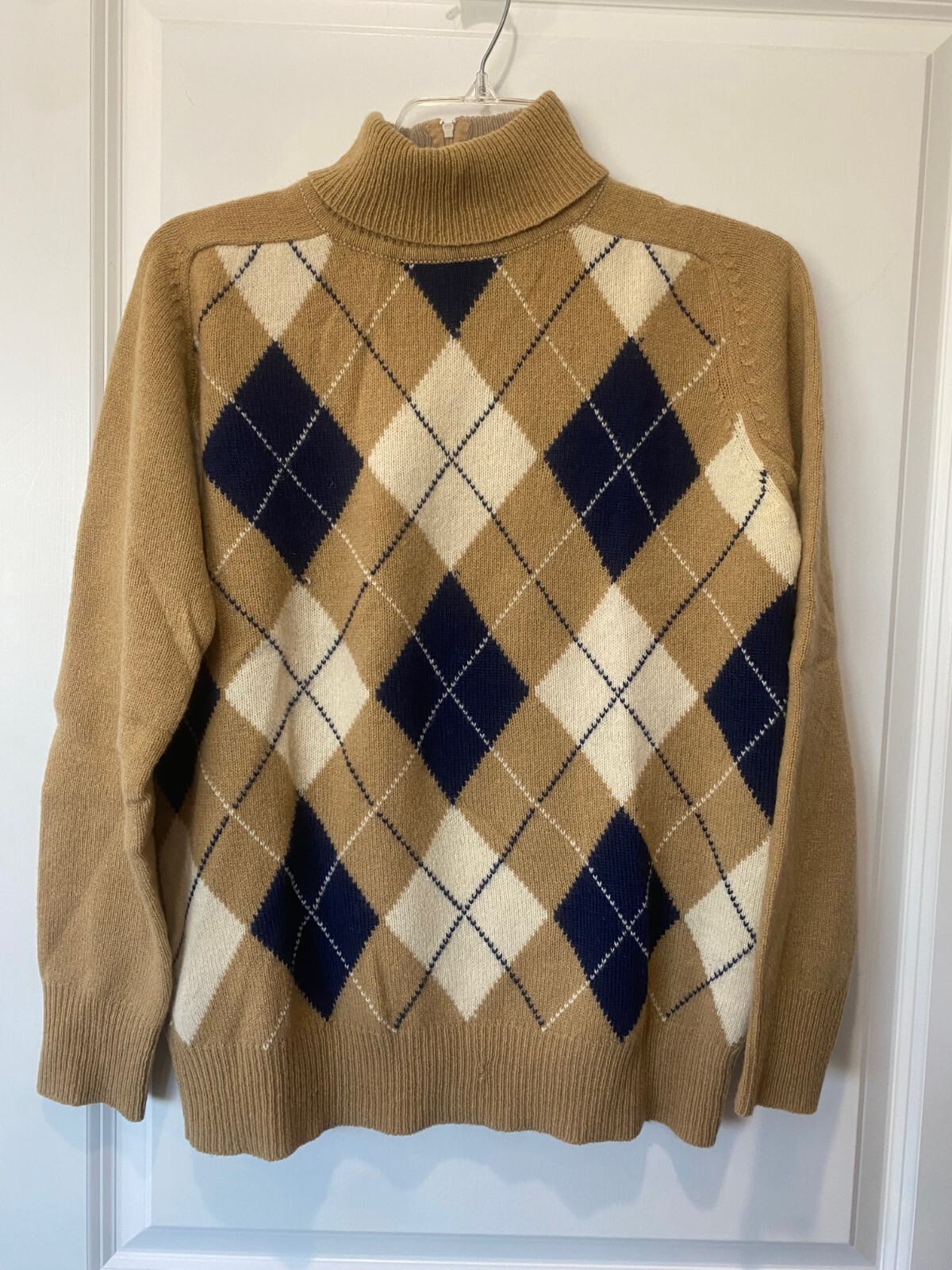 Vintage 50s DALTON CAMEL NAVY ARGYLE Lambswool Turtleneck Sweater Academia