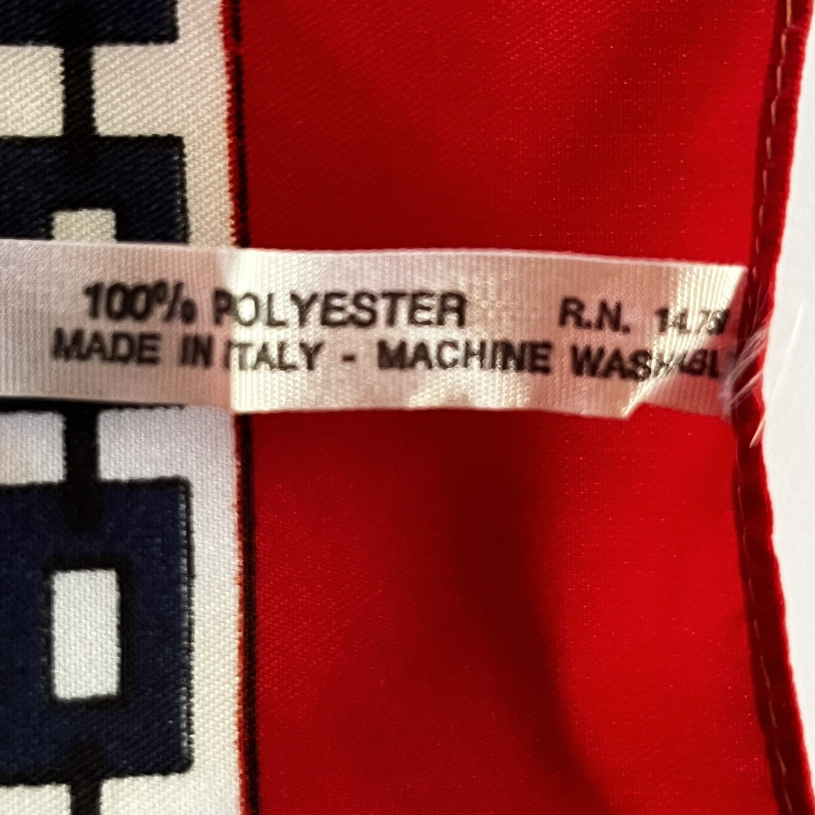 20” Red Scarf Chain Rectangles Yellow Blue White Made In Italy Polyester