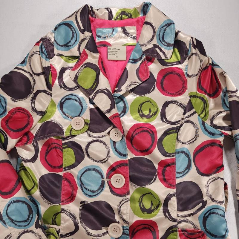 Jou Jou Vintage 1990s Colorful Circle Print Trench Coat Womens M Good Condition
