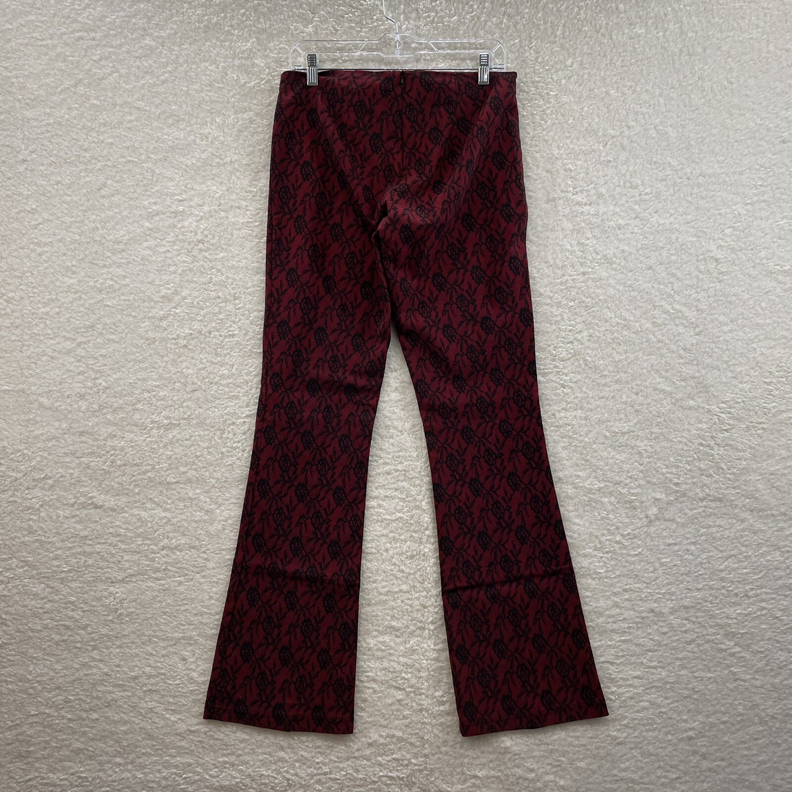 90s Y2K Vintage Pants 10 29 Red Floral Lace Bootcut Flare Cyber Grunge Goth Punk