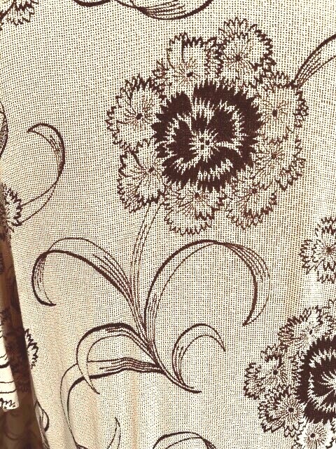 Vintage 40s Linen Rayon Crepe Floral Novelty Print Art Deco Dress M