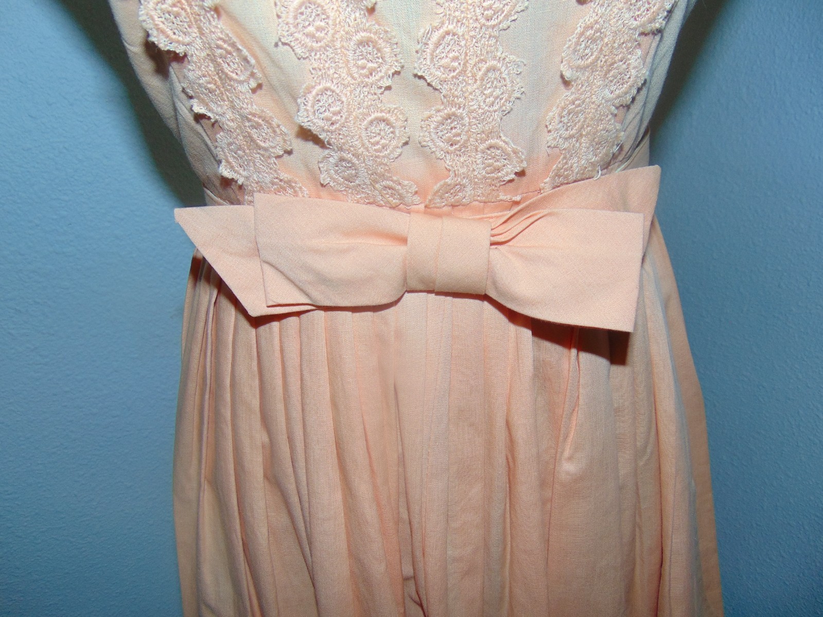 Vintage 1960’s Cotton Day Sun Dress Tangerine Color Original Bow Belt Misses S