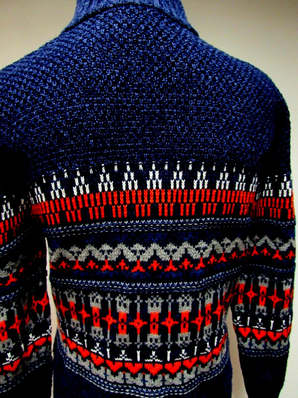 VTG CHEROKEE Cotton Knit Sweater Cardigan Top Geo Orange Gray Navy Blue L EUC