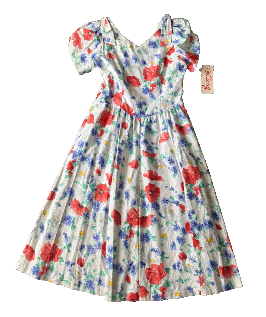 Vintage Lanz Originals Floral Dress NWT Basque waist Puff Sleeve Sz 14