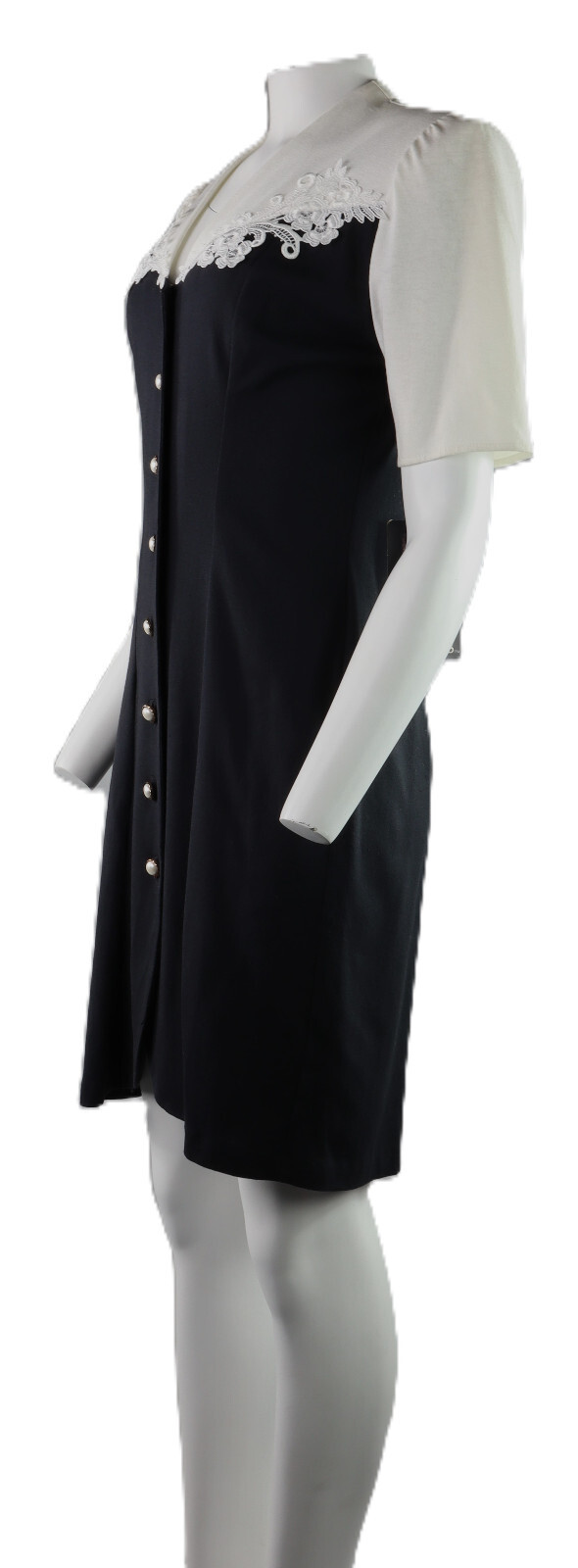 NOS Vintage 80s SHELLY MICHAELS 10 12 13 14 White Black Lace Knit Sheath Dress