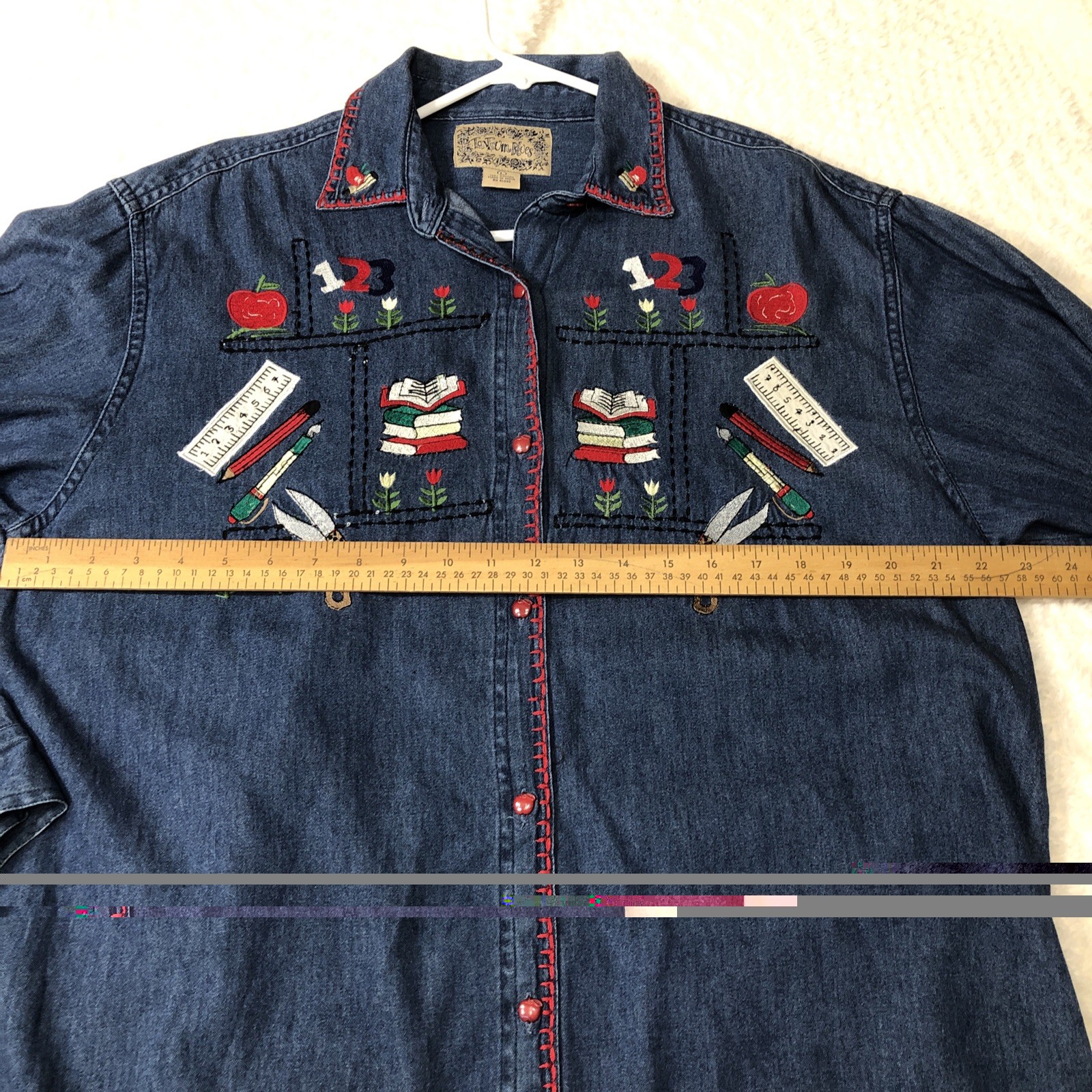 Vtg Denim Shirt Women’s Large Embroidered Elementary School Class Teacher