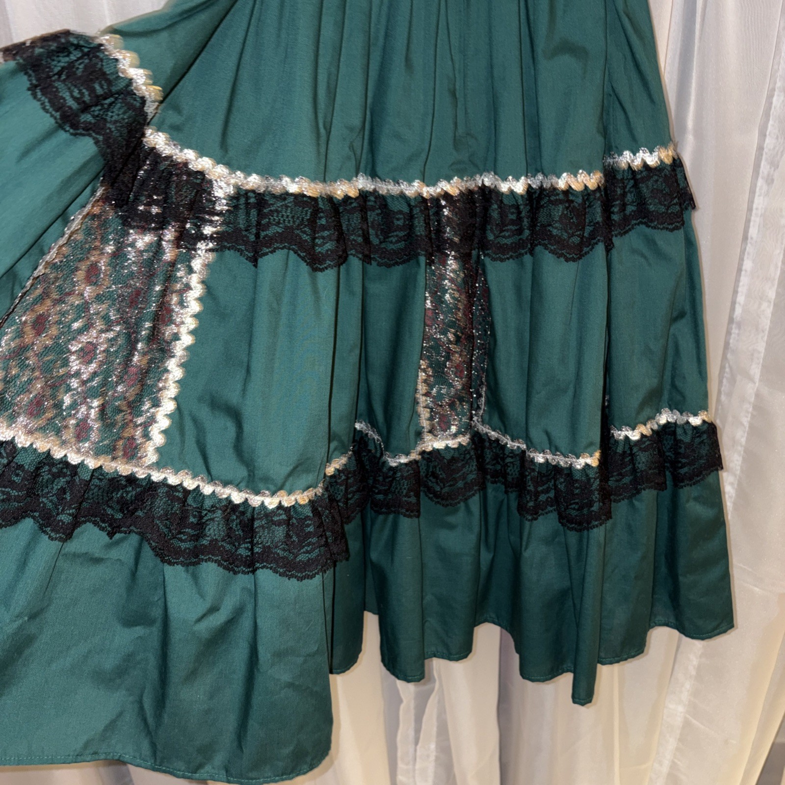 VTG Pete Bettina Green Silver Black Lace Square Dancing Dress Dance Rockabilly