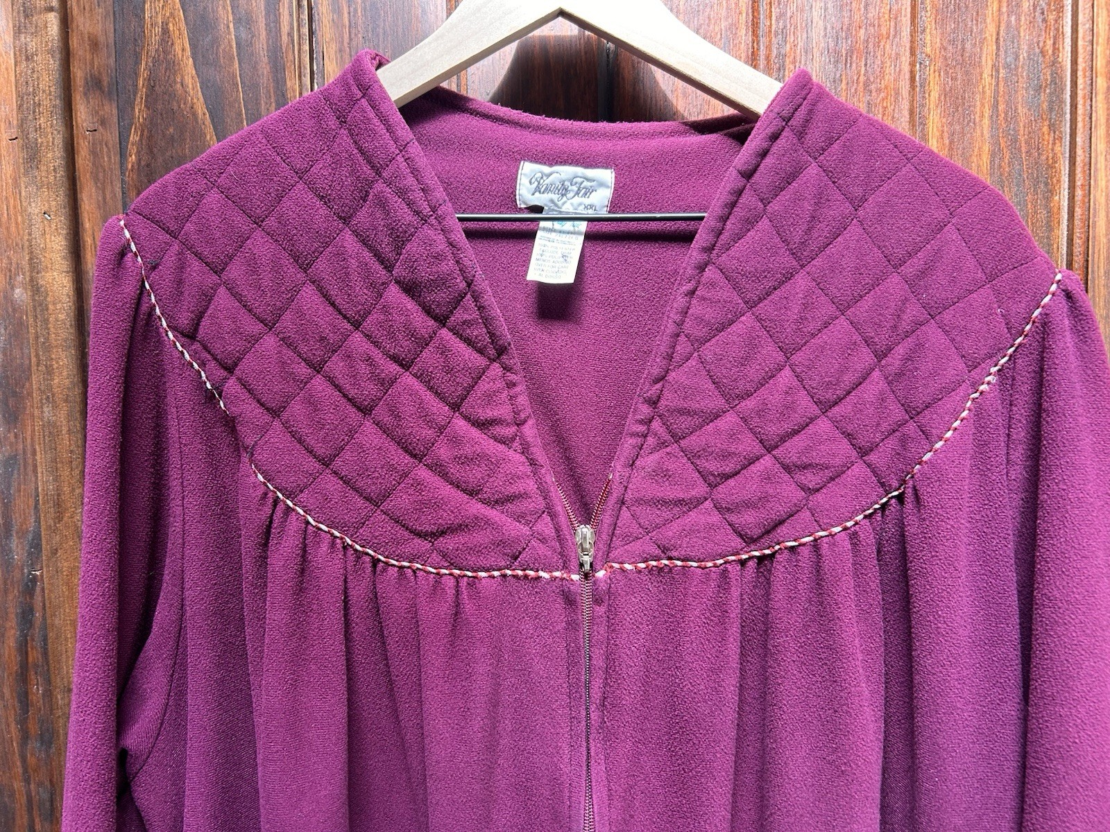 Vanity Fair Vintage Red Plum Velour Fleece Zip Robe Patio Wear Braided Trim XXL