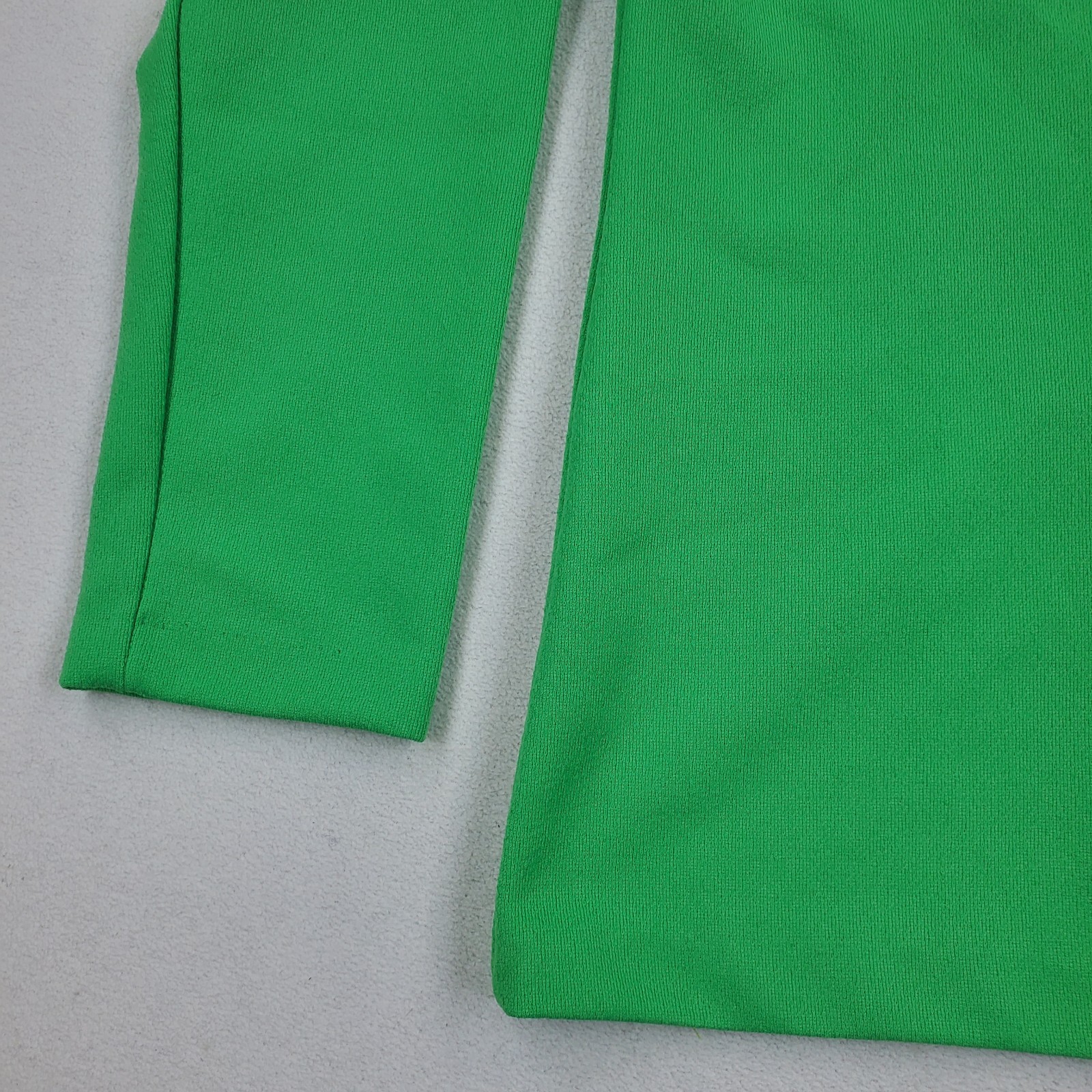 Vtg 60s 70s Shirt Wide Collar Green w/ White Stitching Neck Bow Tie
