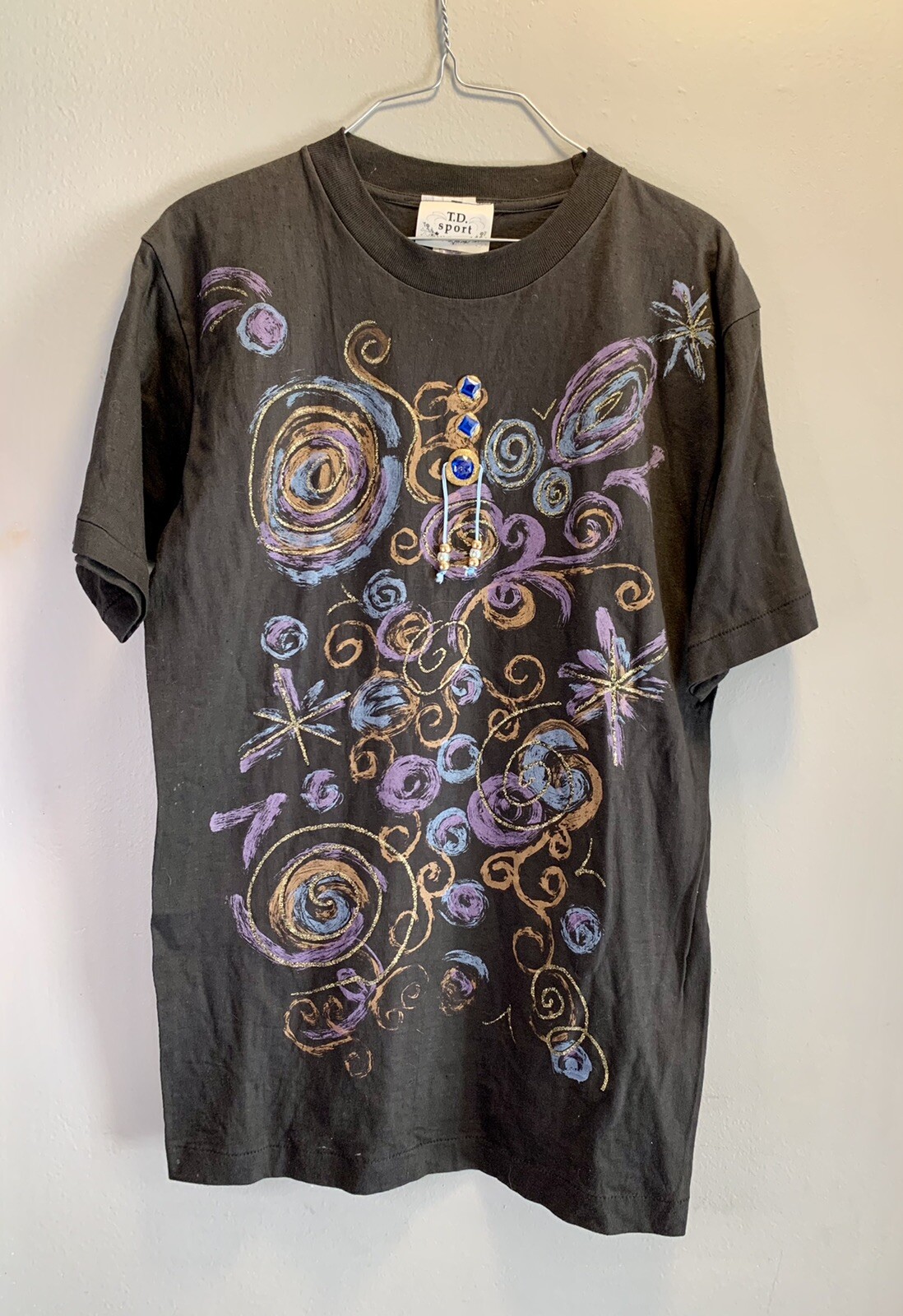 80s Vintage T.D. Sport Psychedelic Artistic Single Stitch T Shirt Beaded Medium