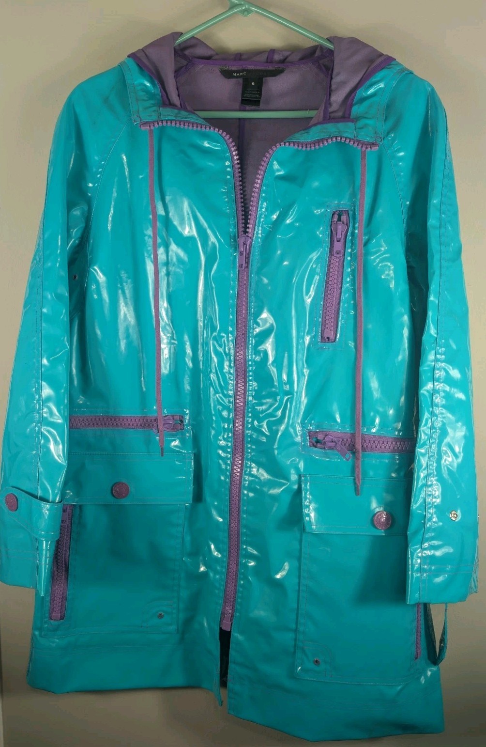 RARE Vintage Marc Jacobs Rain Jacket Coat Small Teal Purple Hood – Y2K
