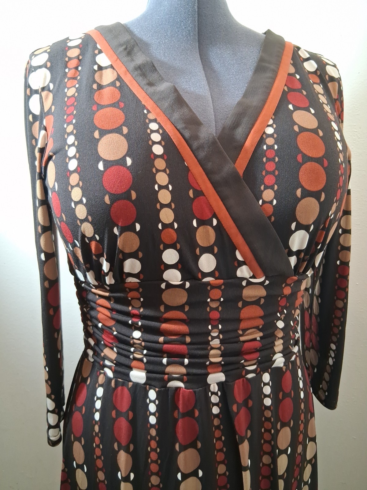 Studio I Brown Dot Print Wrap Dress 3/4 Sleeve Size 16 Reto Y2K 70’s Inspired