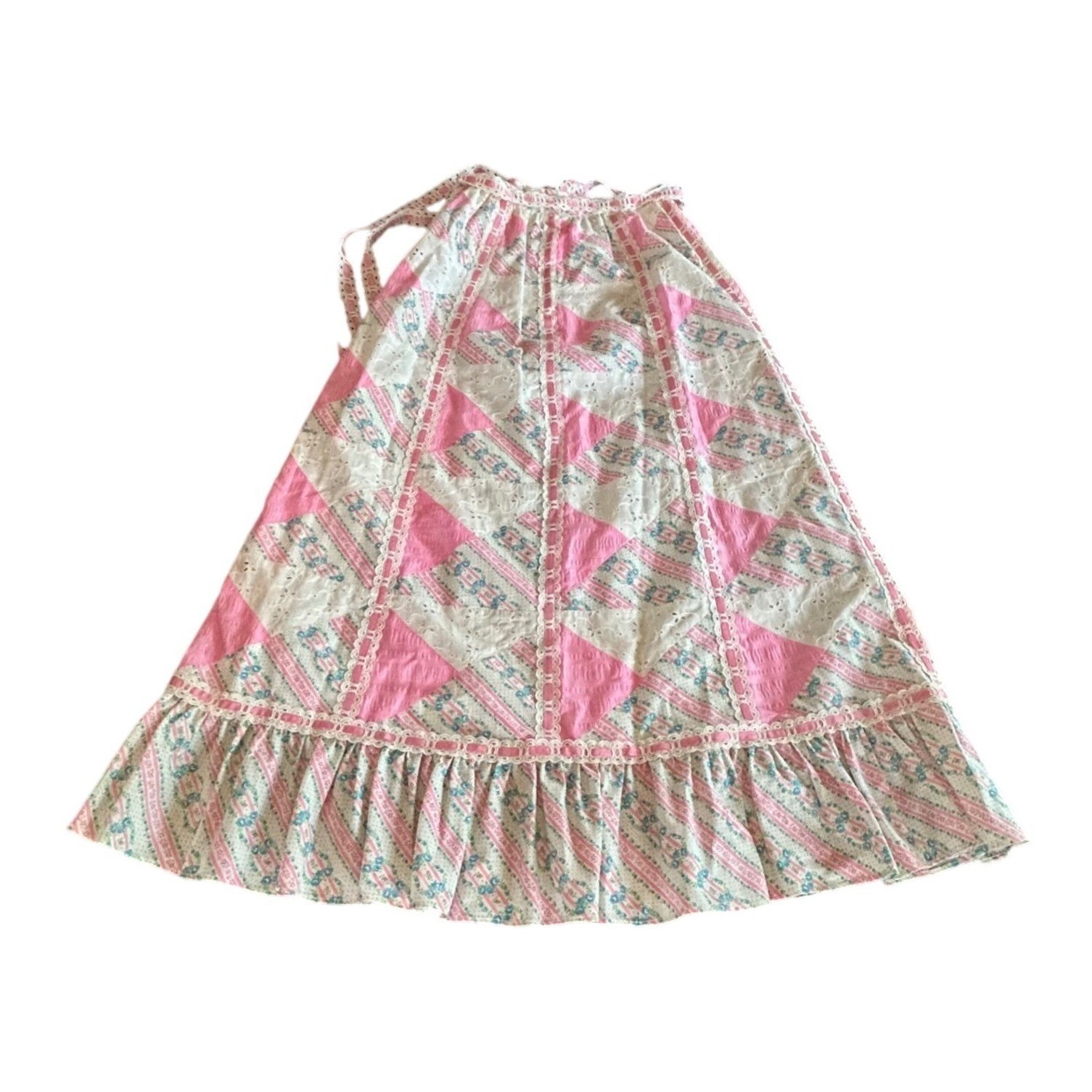 Vintage Mountain Artisan Patchwork Maxi Skirt Pink Floral Eyelet 70s Cottagecore
