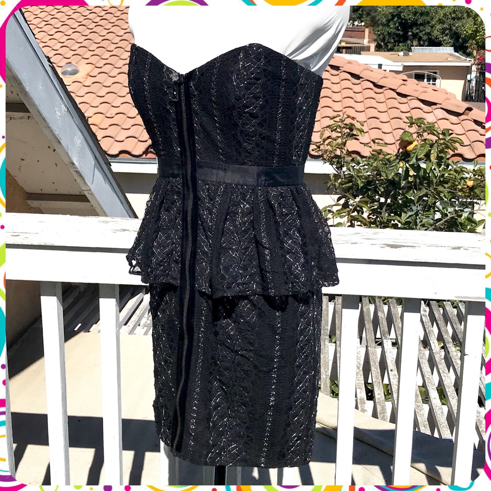 Vintage 90s LAUNDRY BY DESIGN Black Lace Sweetheart Neck Peplum Prom Dress Sz 2