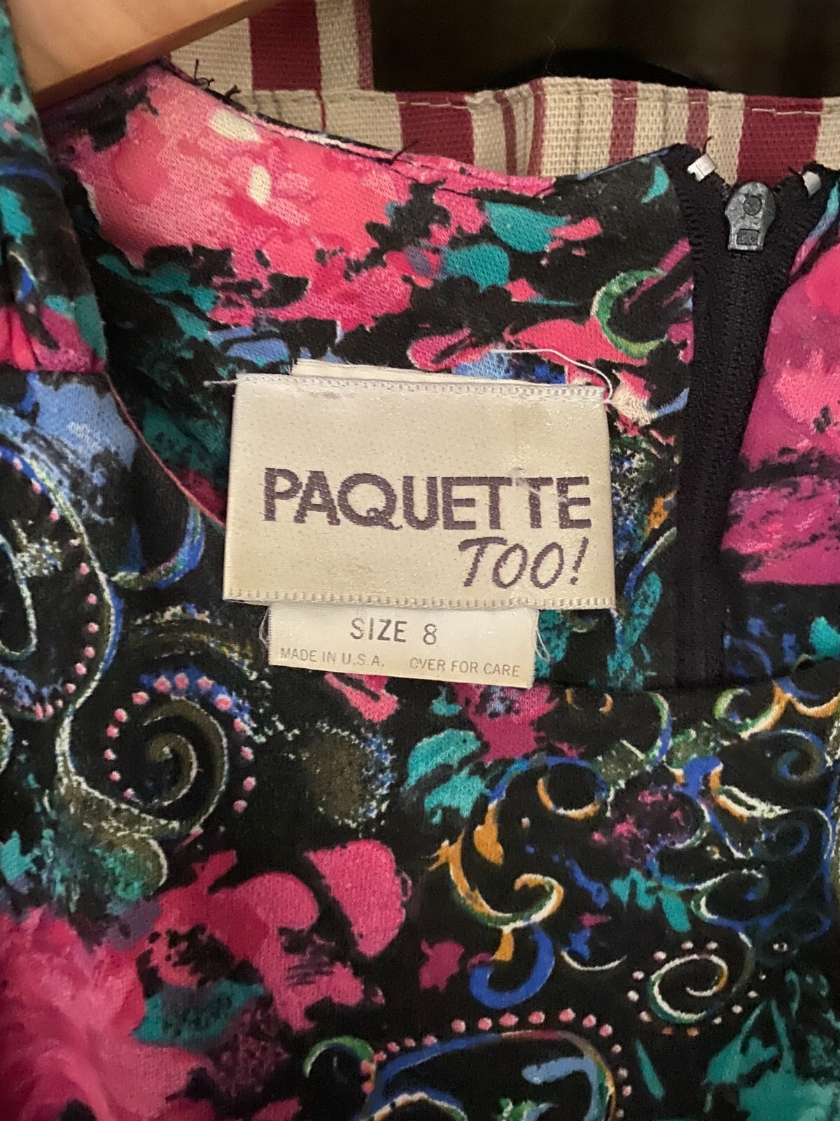 Vintage Floral Paquette TOO Midi Dress Short Puff sleeve sz 8 Made in USA