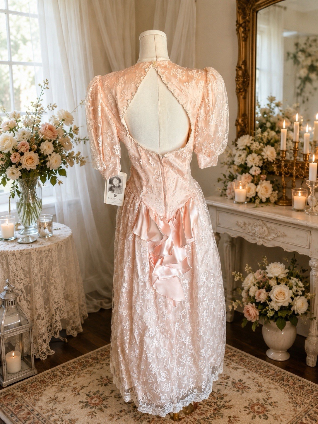 NWT Vintage Scott McClintock Blush Wedding Dress Lace Cottage Prom Prairie sz 10
