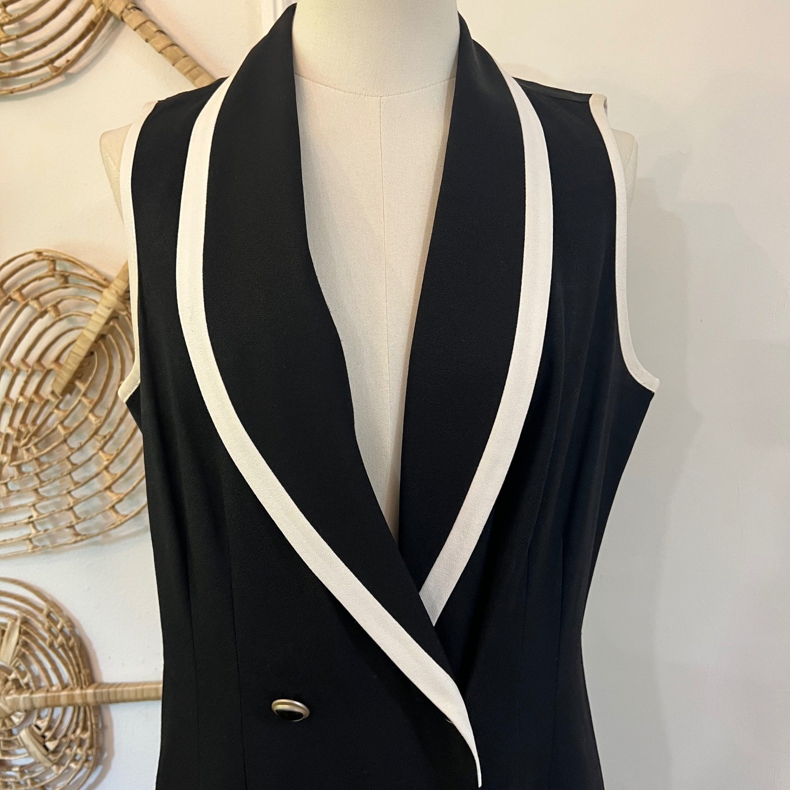 Vintage Danny & Nicole Black Rayon Tuxedo Maxi Dress Double Breasted Size 14