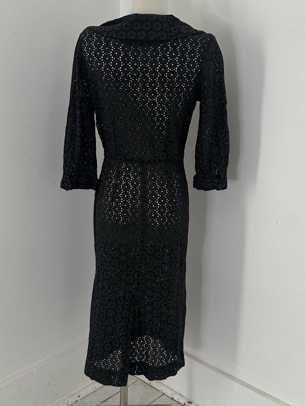 Vintage 40s Charcoal Lace Day Dress Size Small
