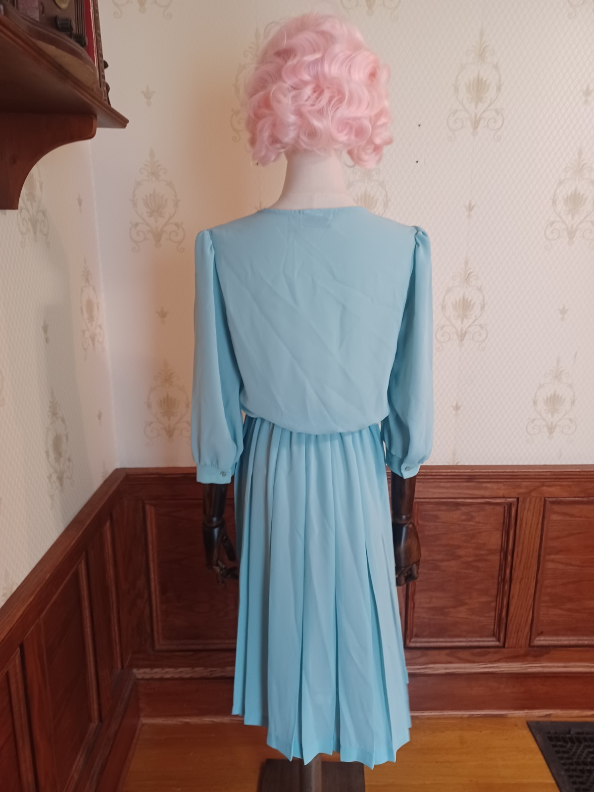 Vintage 1980s Sheer Pastel Aqua Bobby’s Girl Romantic Coquette Dress