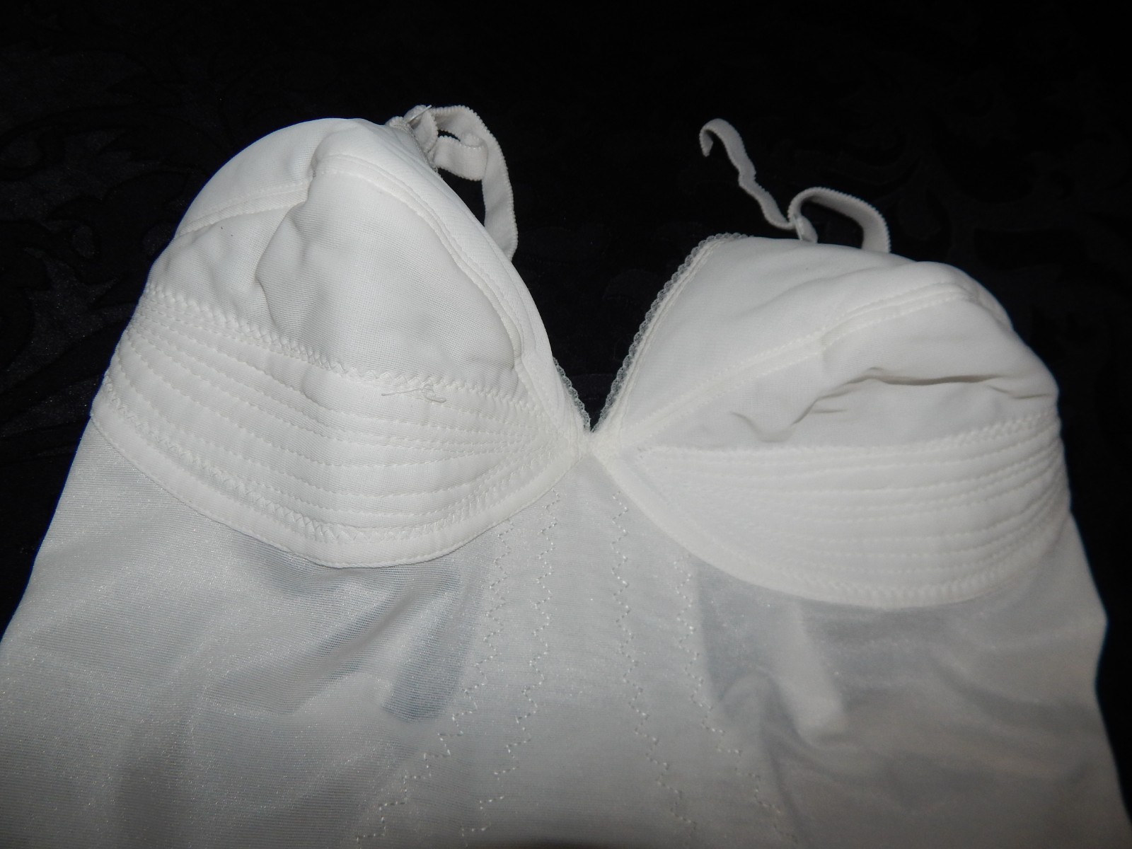 De Luxe Fashions All in One White Stretchy Girdle Bodysuit Soft Cups-Style 40B