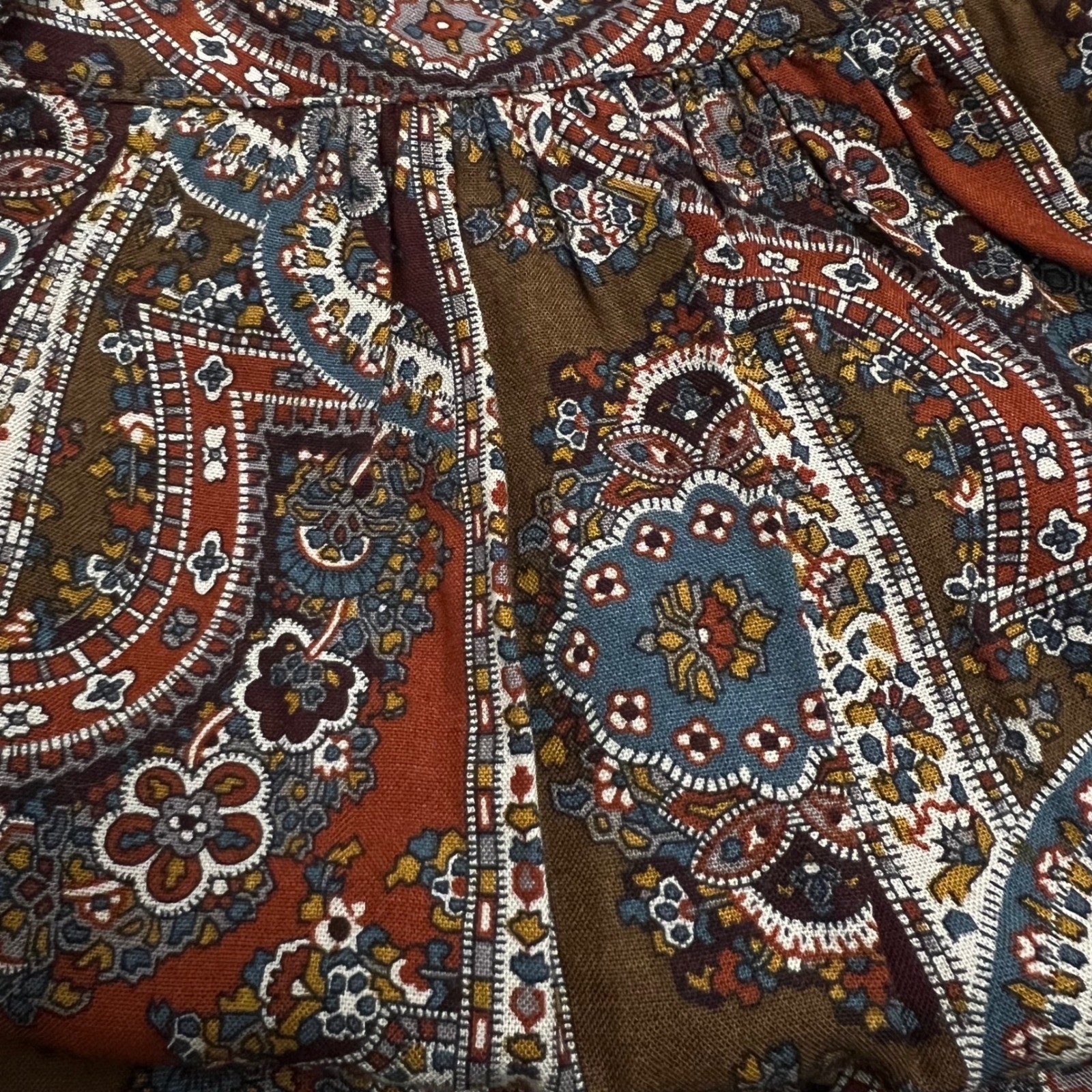 Vintage Feelin Jazzie Paisley Midi Skirt Brown Rust ILGWU USA 26″ Size 14 Boho