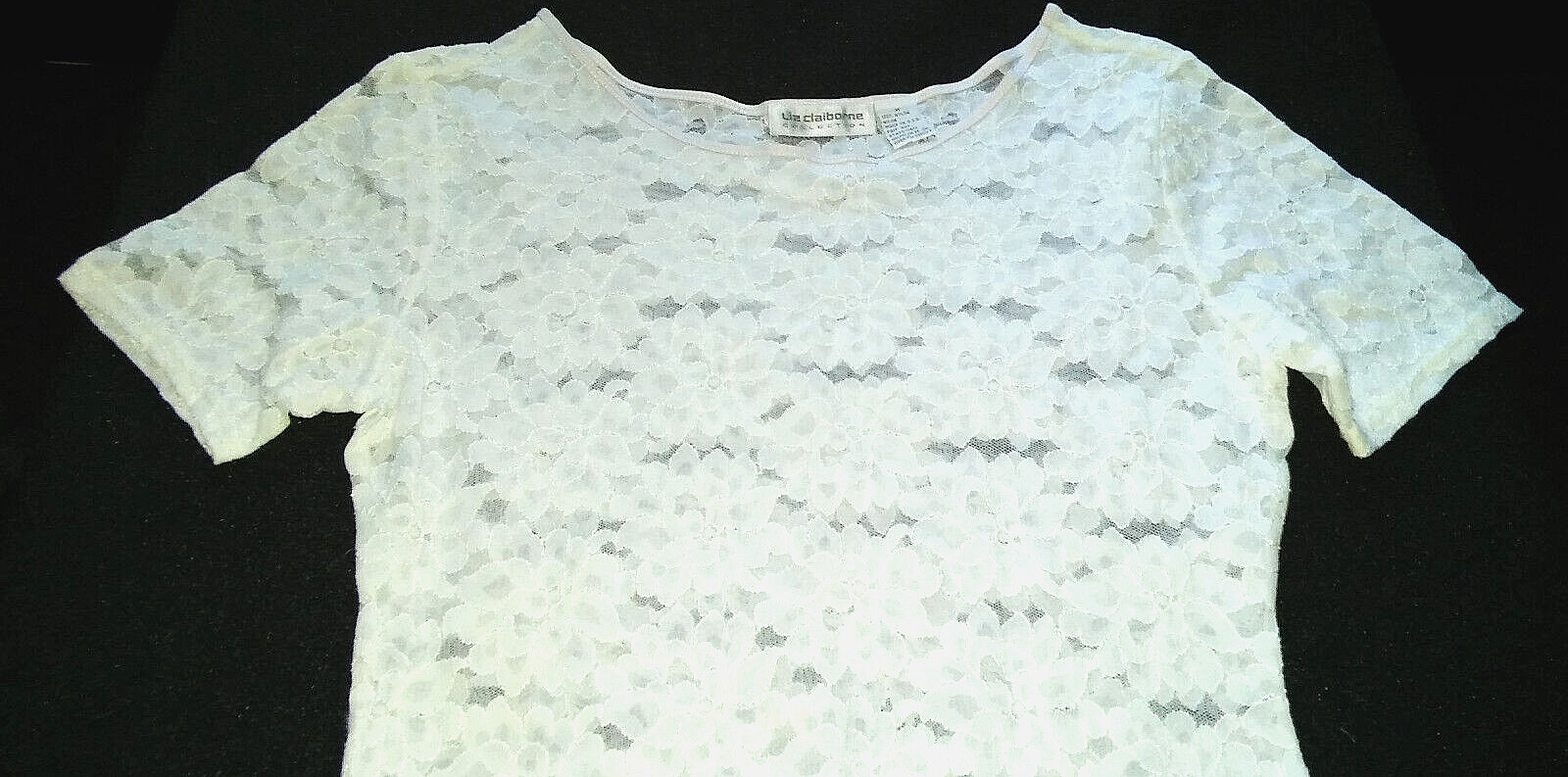 Vtg Liz Claiborne COLLECTION Ivory Short Sleeve LACY Floral One Pc Body Suit