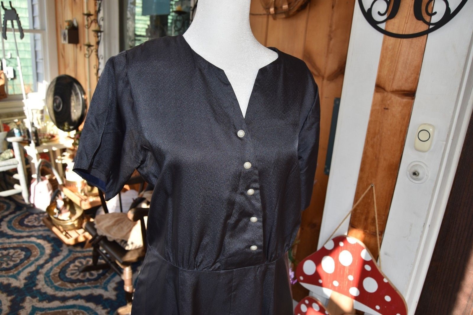 Vintage Handmade 1960s Shirt Dress A-Line Skirt Assymetrical Snap Blue Medium