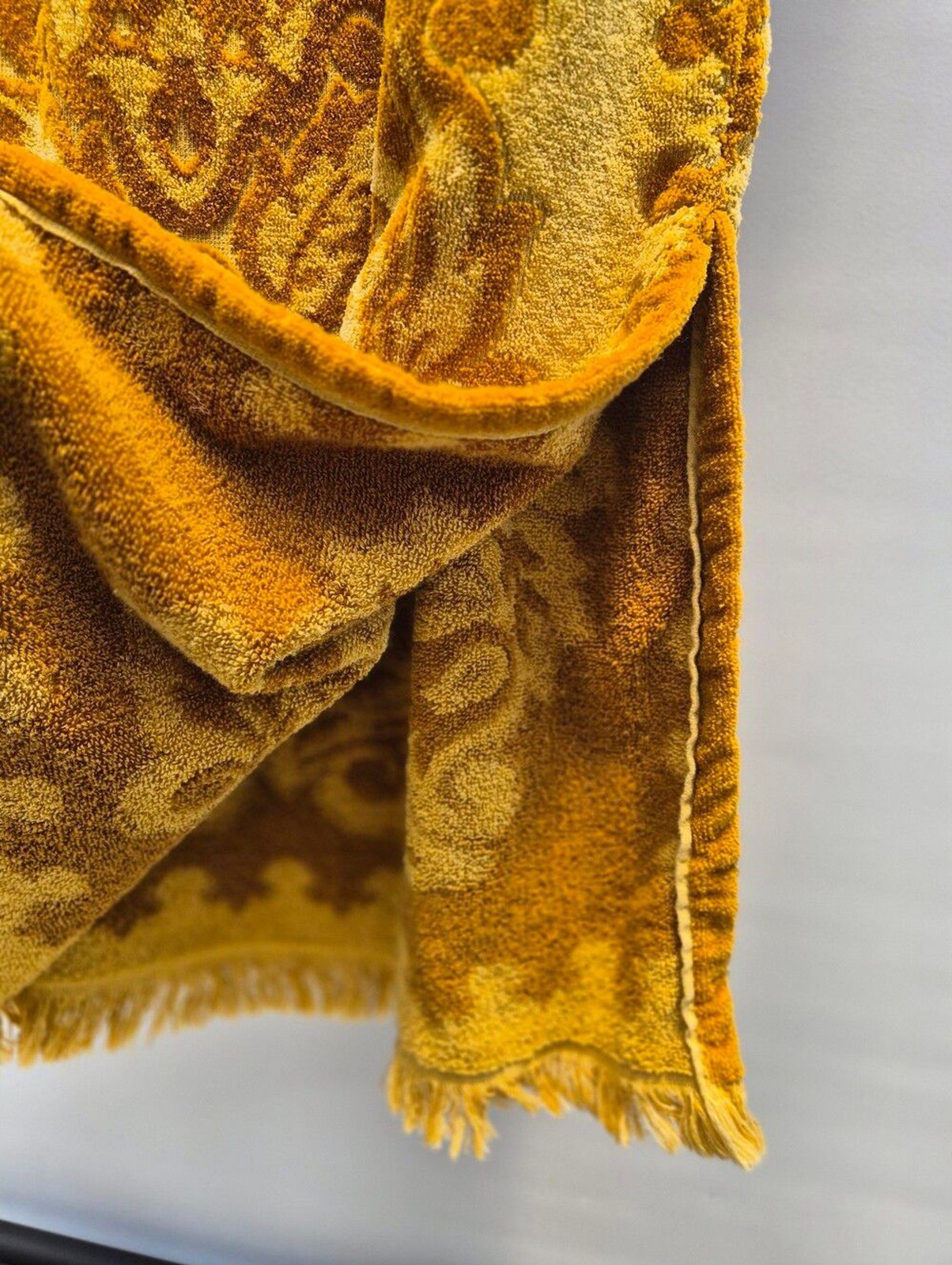 Robes of California Vintage 70s Terry Cloth Towel Dress Small Gold Boho Caftan