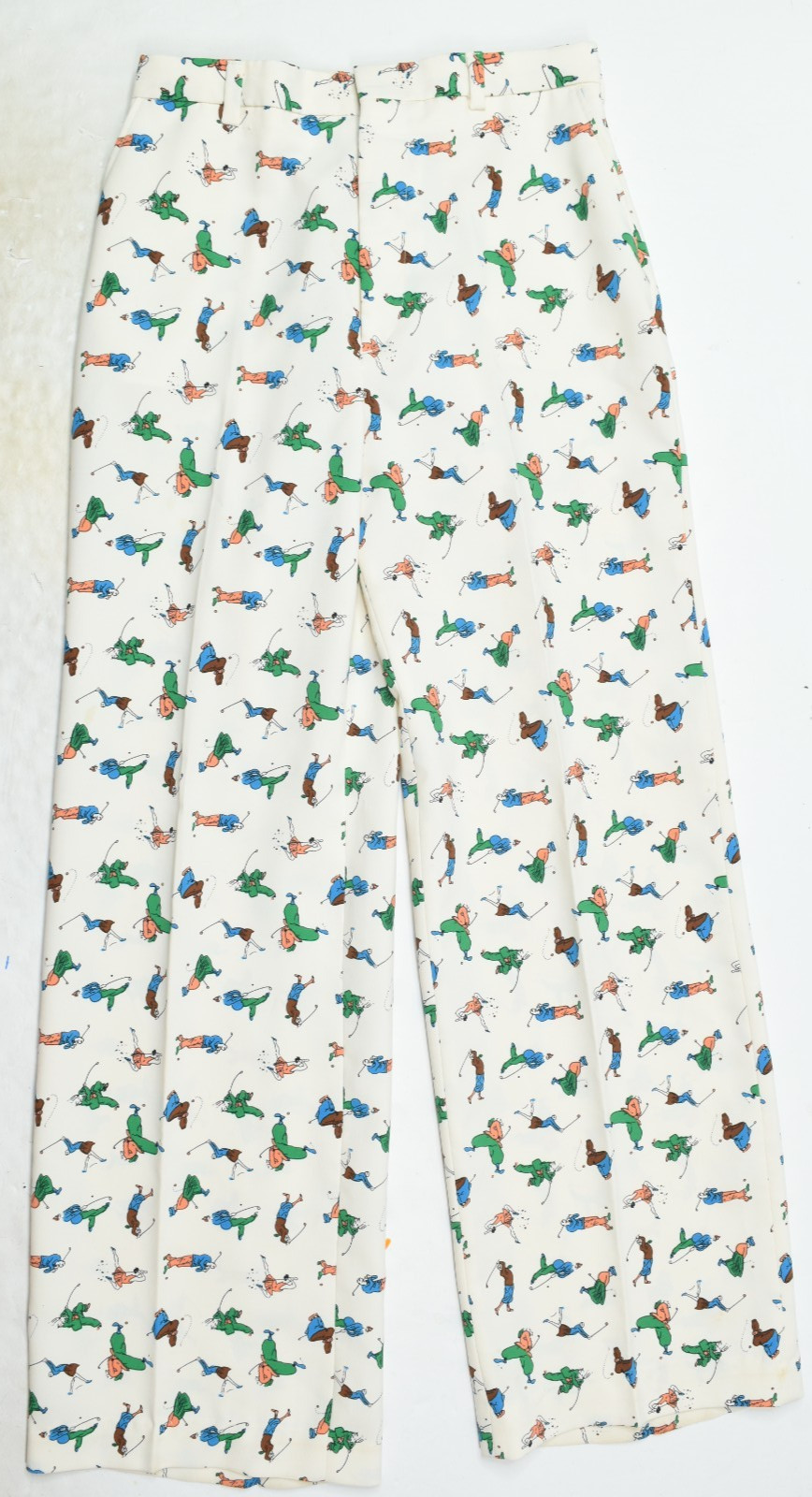 Vintage Jenns Novelty Golf Print Pants Womens 6? Cream All Over Cartoon Golfer