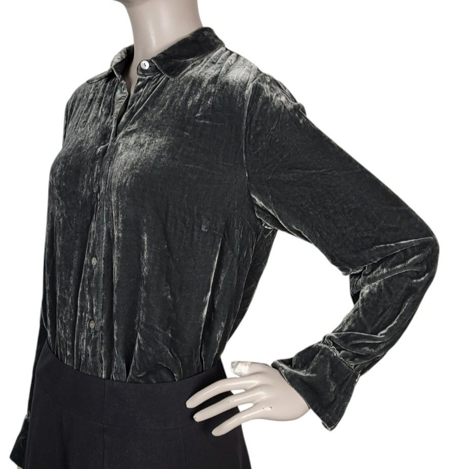 Vintage 90s J. Jill Grey Crushed Velvet Silk Rayon Button-Down Blouse Size Small