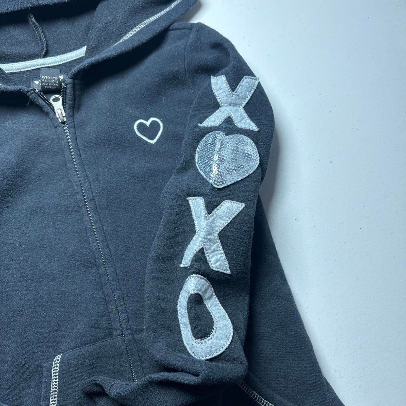 Y2K Fitted XOXO Black & Silver Sequin Zip Up Jacket