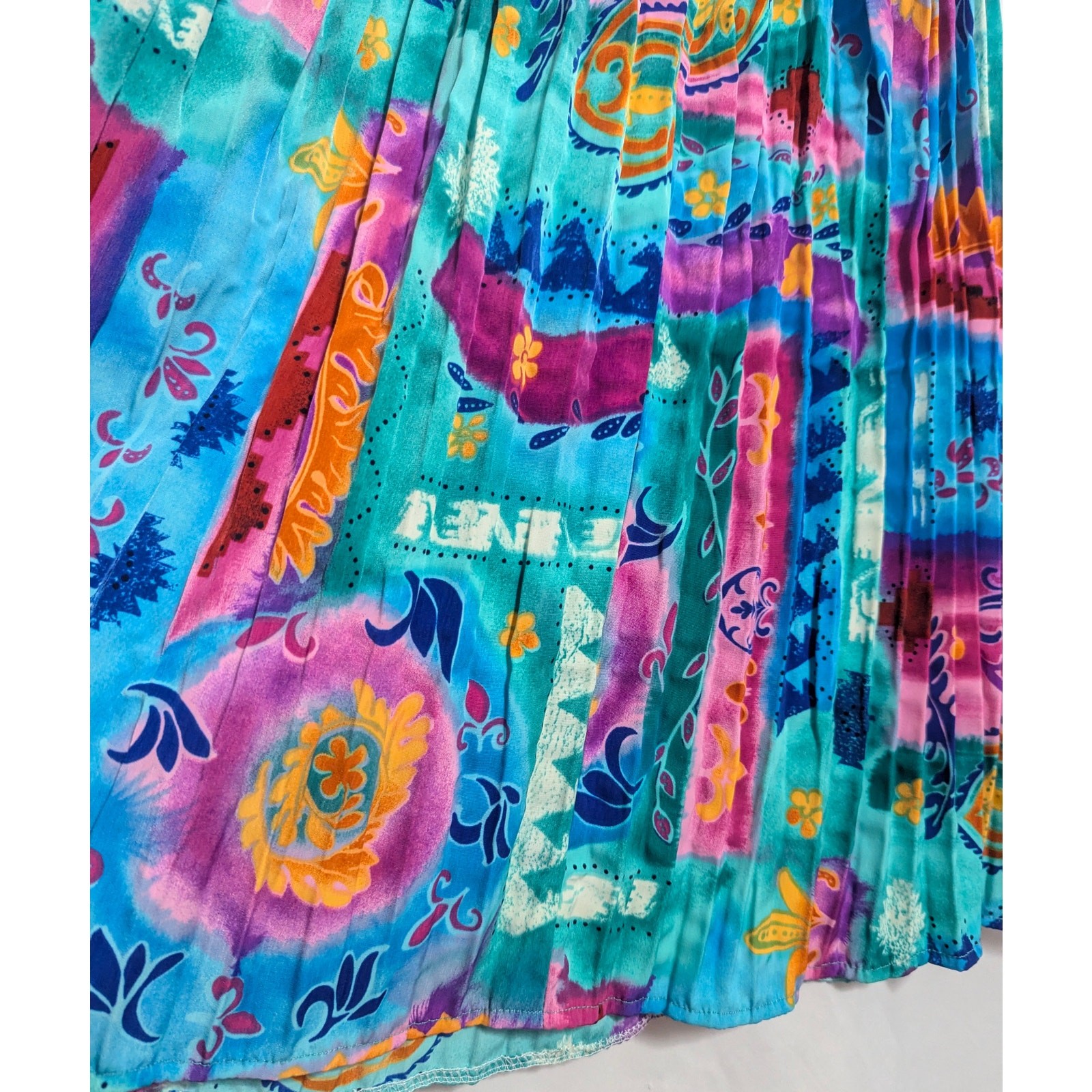 Vtg 80s City Girl Multicolor Airbrush Pleated Midi Skirt Sz 6 Dopamine Indie G1