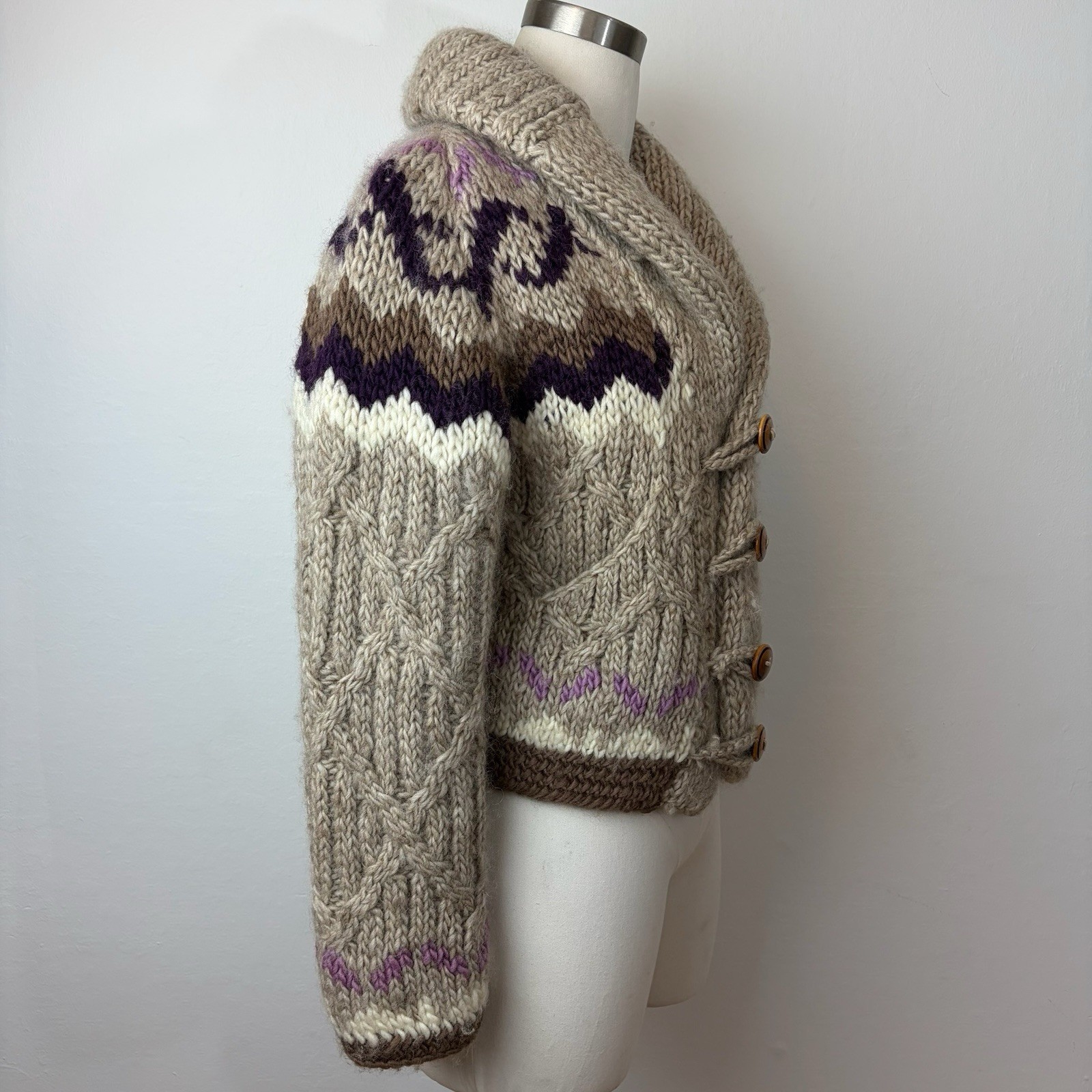 70’s 80’s Mexican Wool Cableknit Sweater Jacket Cowichan Angela Campos De Morris
