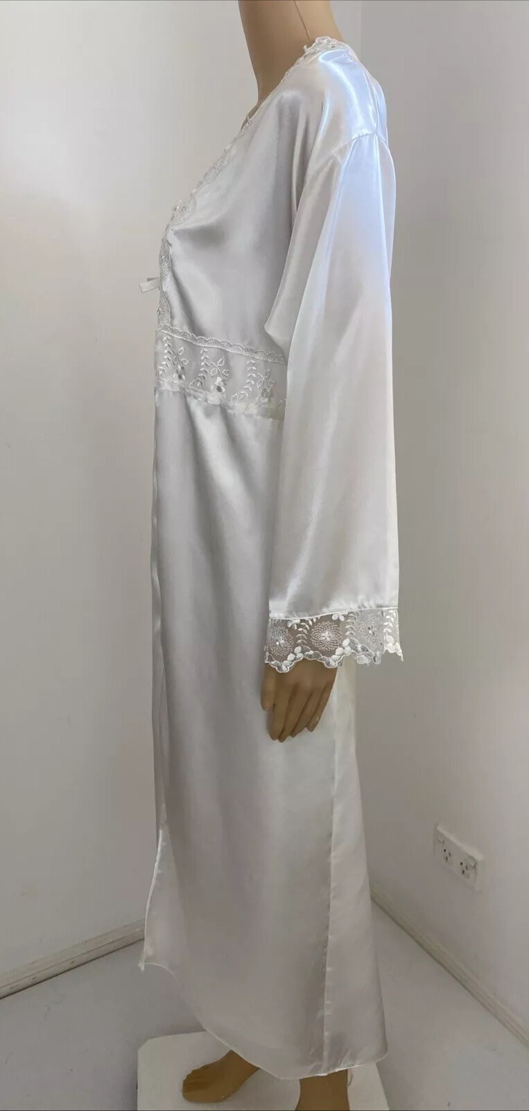 Vintage Espaur XXS-XS / 6-8 Bridal Nightie Negligee Set White Satin Floral Lace