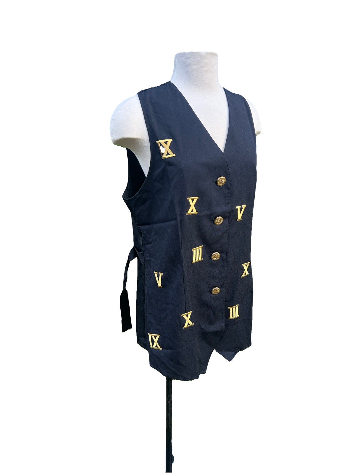 Barrie Stephens 80s/90s Vintage Black Vest with Roman Numeral Embroidery