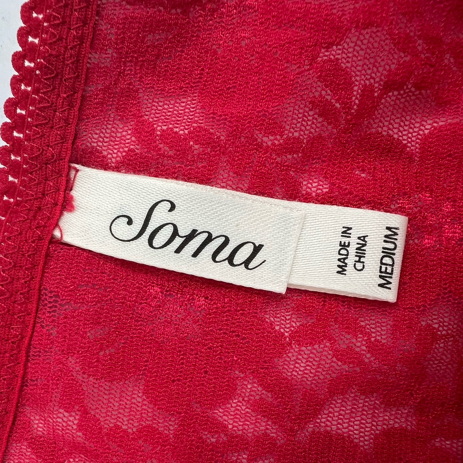 Vintage Soma Panties Size Medium Sheer Nylon Lace High Cut Cheeky Bikini Red
