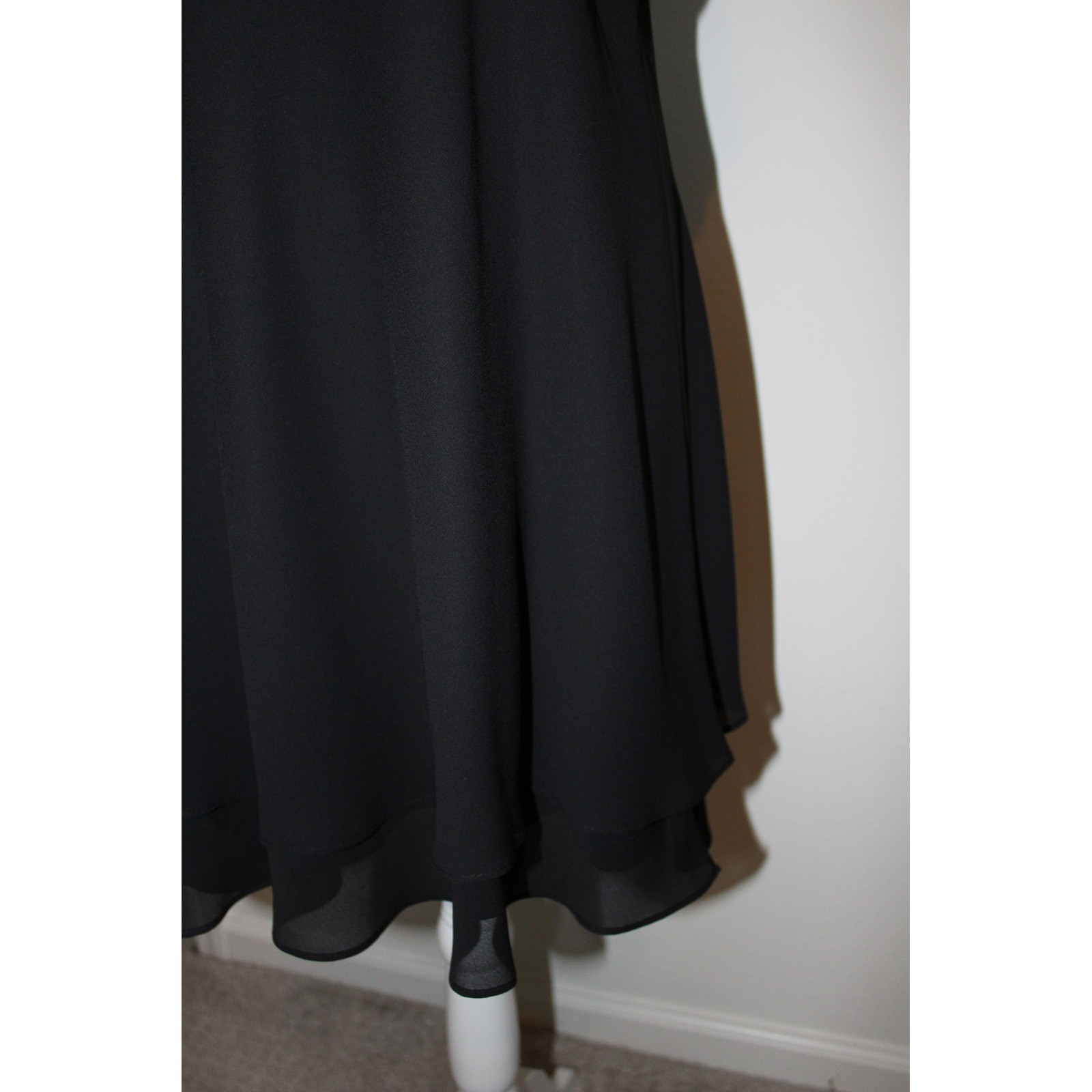 VTG Donna Ricco Black Satin Chiffon Mixed Media Mini Cocktail Dress Sz 14
