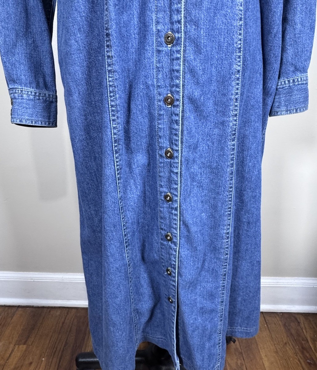 Vintage 90s Liz Claiborne Jeans Sz 10P Denim Buttoned Western Shirt Midi Dress