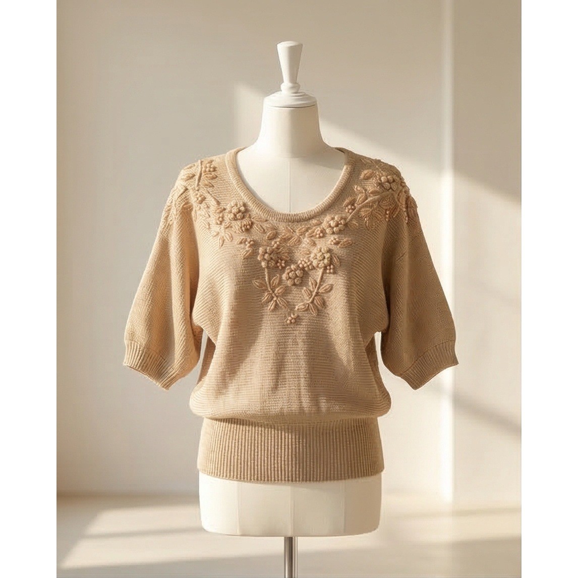 Vintage 80s Madeleine L Beaded Sweater Champagne Gold Fairy Art Deco Victorian
