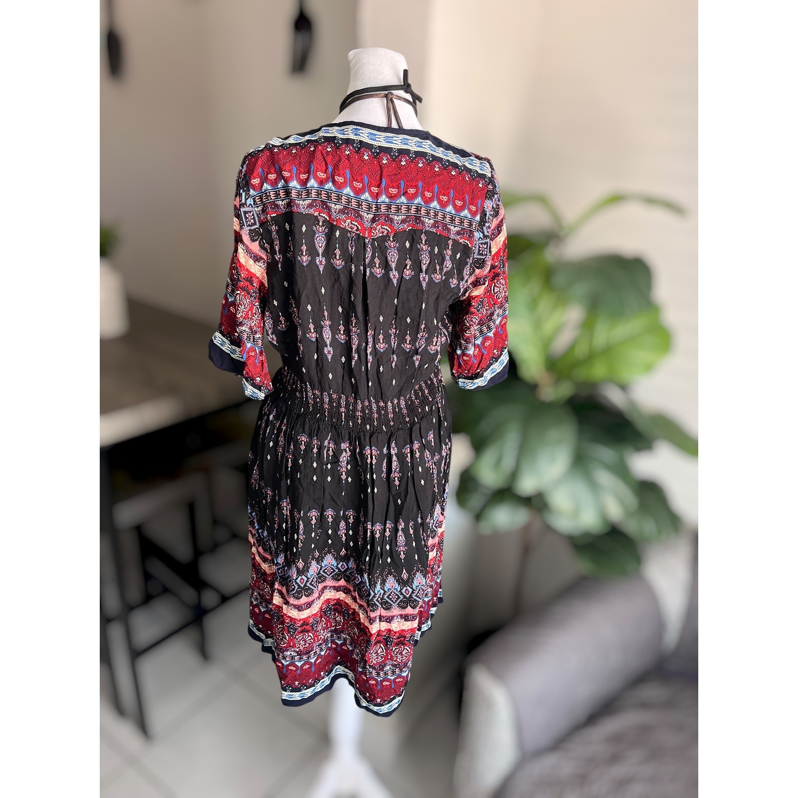 Unbranded Boho Paisley Print Button-Front Tassel Dress Size XL