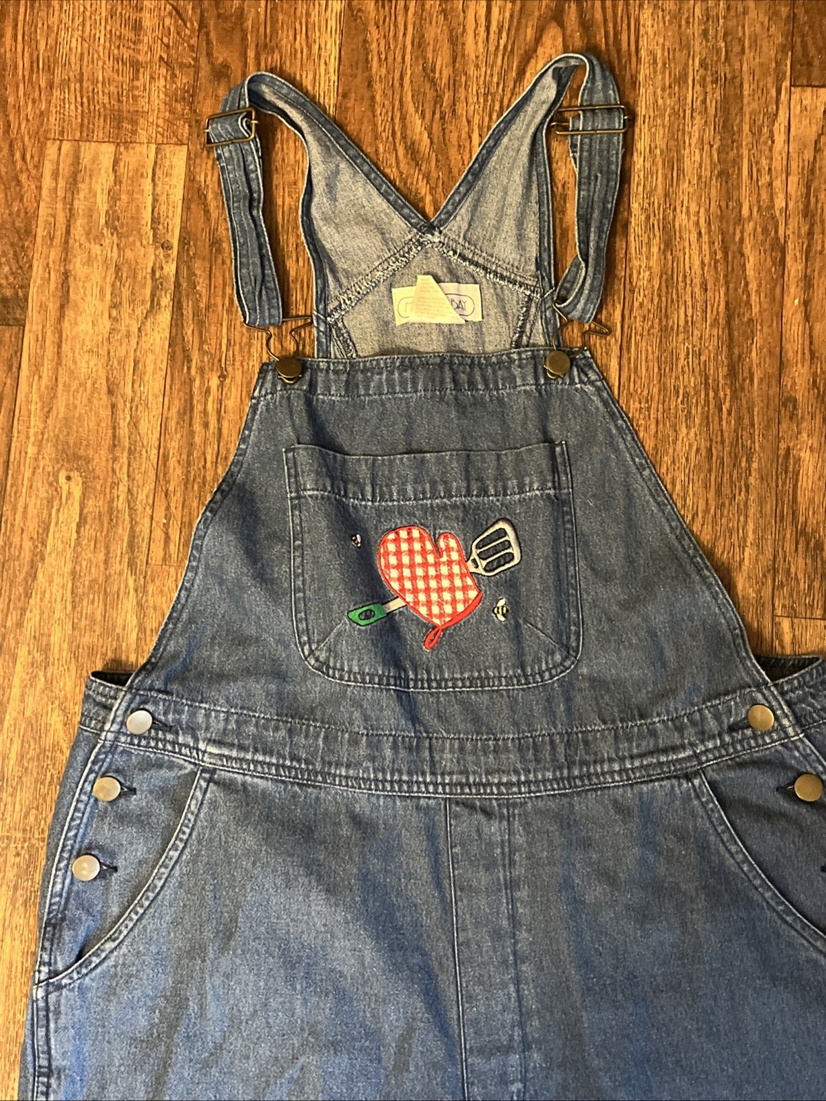 Mandal Bay Vintage 90s Denim Overalls XXL Applique Heart Hotdog Mustard Bee W