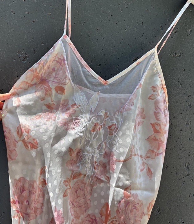 Y2k White and pink floral poka dot slip dress