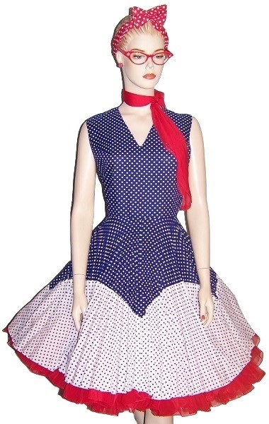 Vintage 1960s ROCKABILLY Style Blue and White CHECKED Pleated Circle Swing DRESS